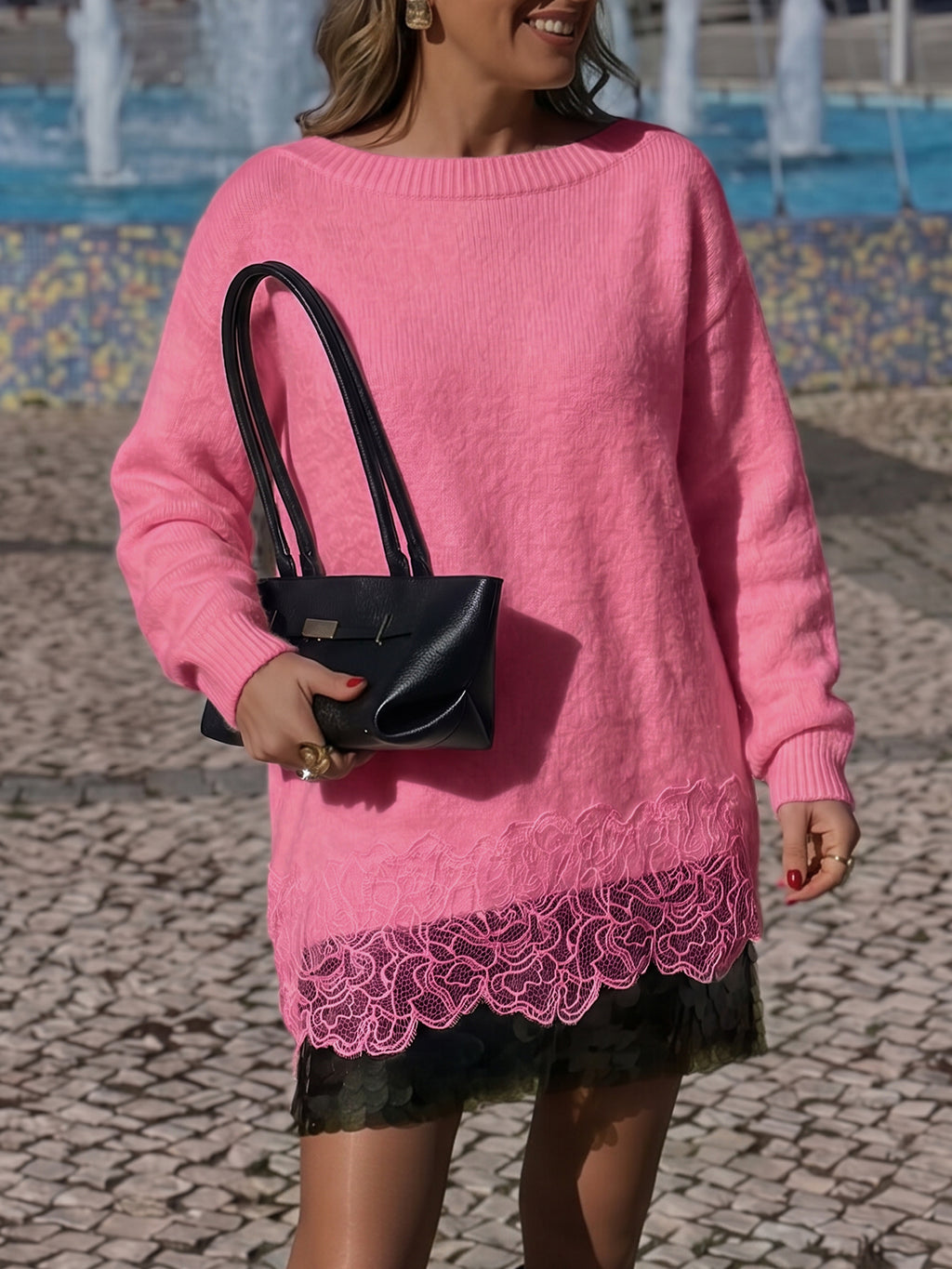 Saodimallsu Women Lace Patchwork Sweater