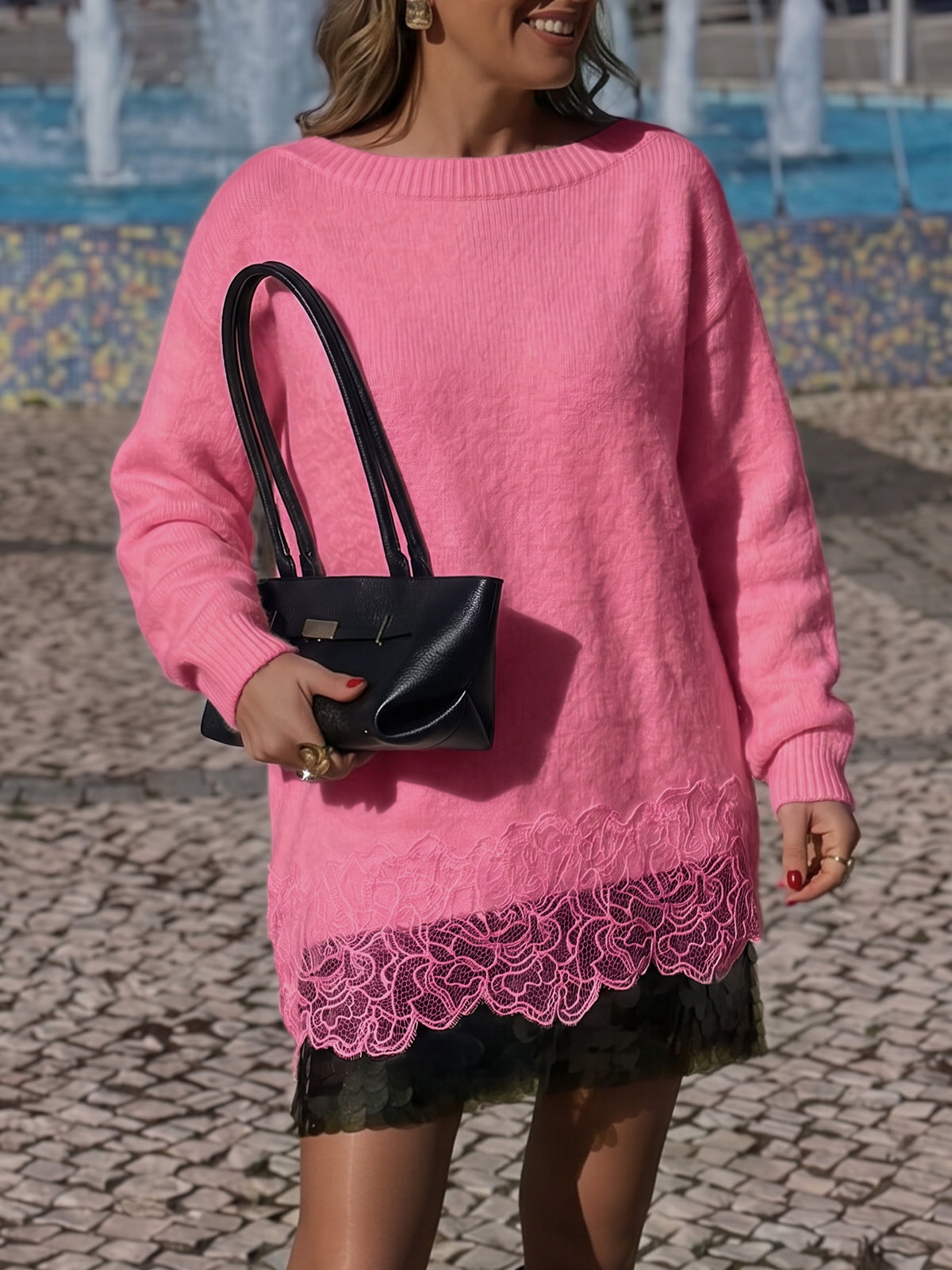 Saodimallsu Women Lace Patchwork Sweater