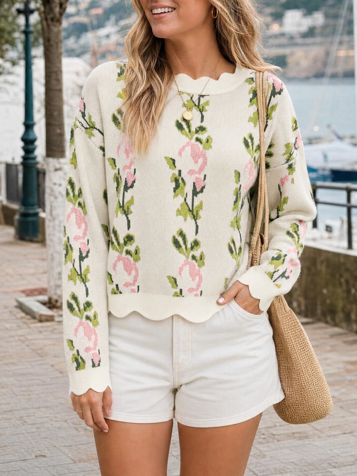 Saodimallsu Women Floral Long Sleeve Sweater
