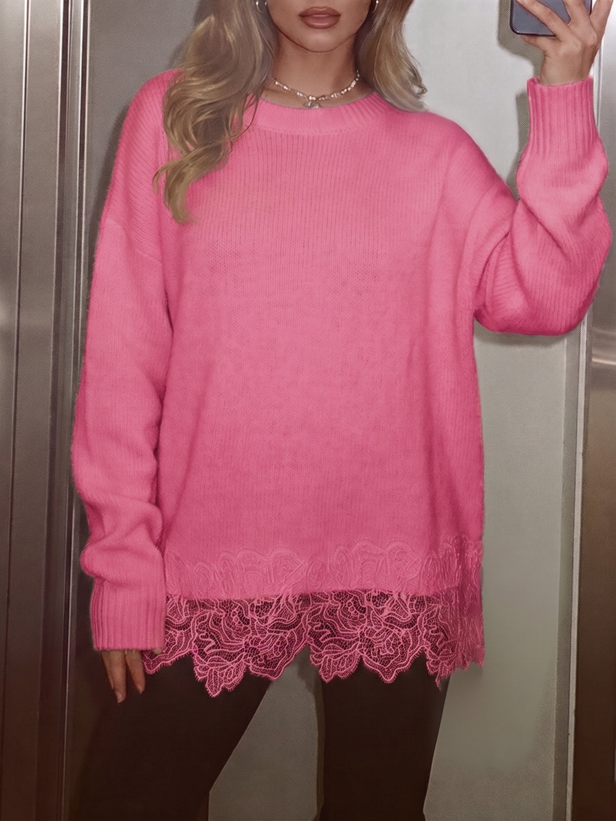 Saodimallsu Women Lace Patchwork Sweater