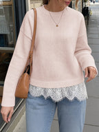 Saodimallsu Womens Lace Patchwork Knit Sweater
