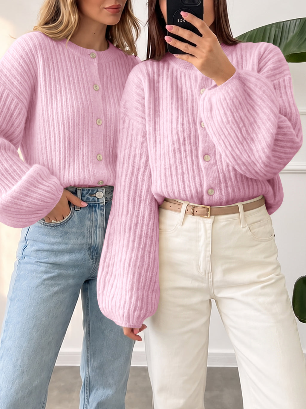 Saodimallsu Womens Lantern Sleeve Button Down Cardigan