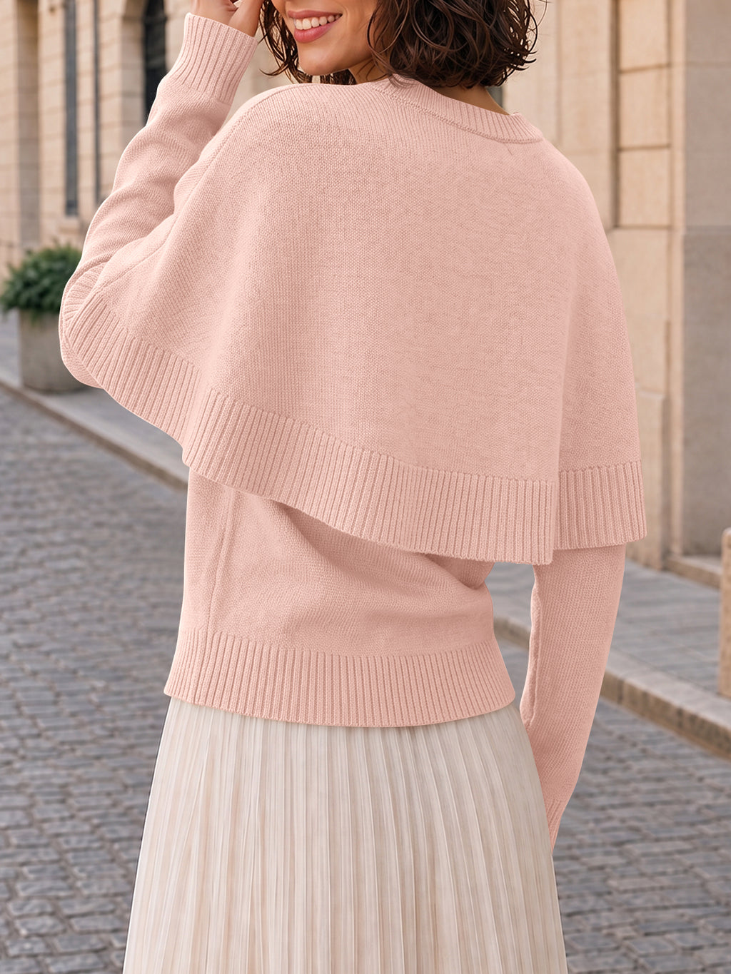 Saodimallsu Womens Poncho Ribbed Knit Sweater