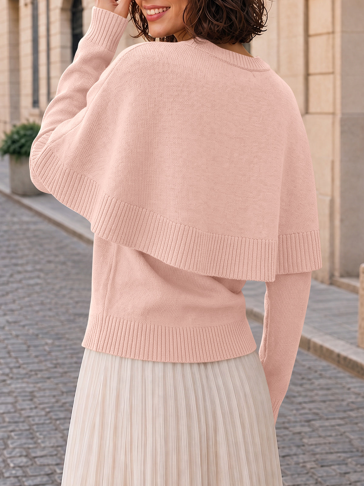 Saodimallsu Womens Poncho Ribbed Knit Sweater