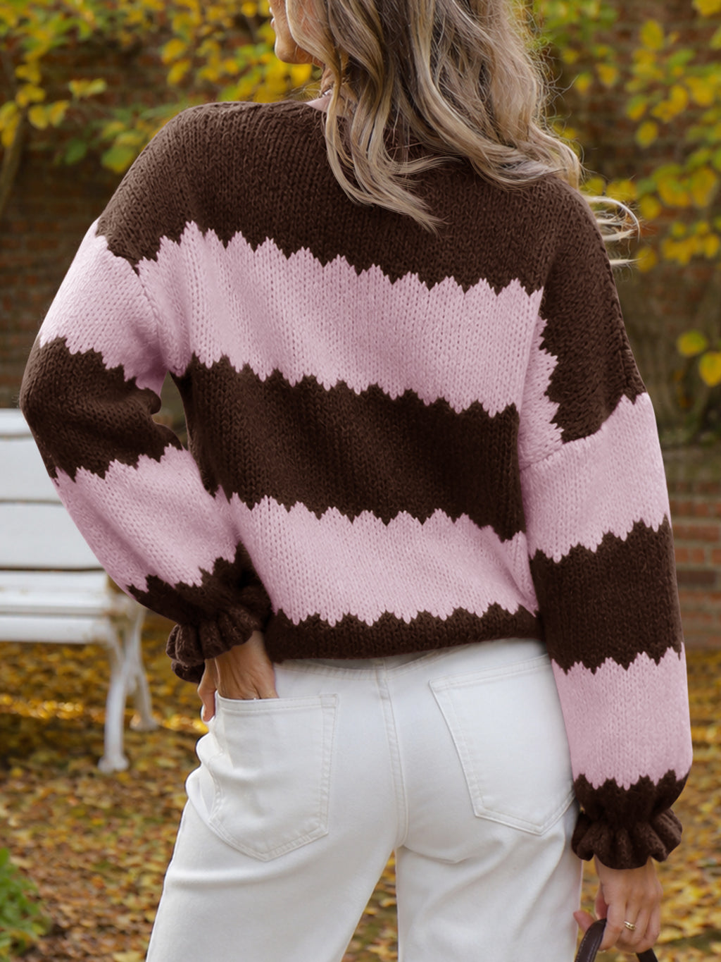 Saodimallsu Womens Striped Color Block Ruffle Sweaters