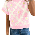 Saodimallsu Womens Floral Short Sleeve Knit Pullover