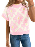 Saodimallsu Womens Floral Short Sleeve Knit Pullover
