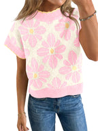 Saodimallsu Womens Floral Short Sleeve Knit Pullover