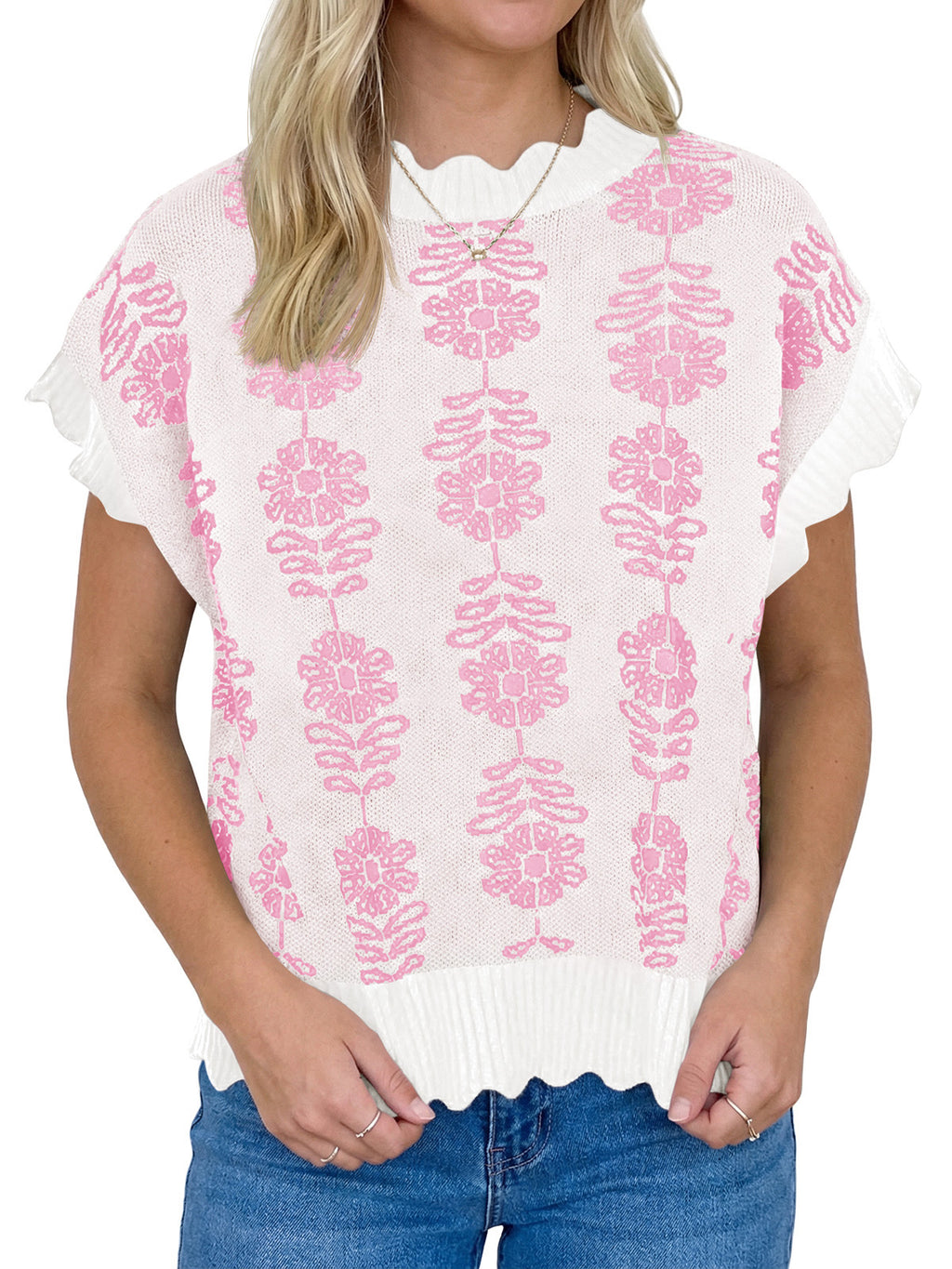 Saodimallsu Womens Cap Sleeve Floral Sweater Vest