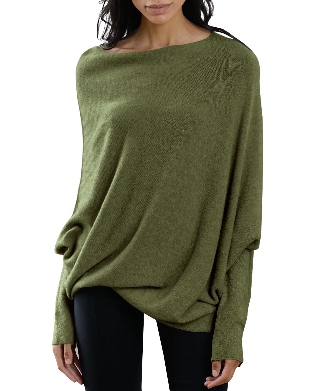 Saodimallsu Womens Boat Neck Oversized Knit Sweater