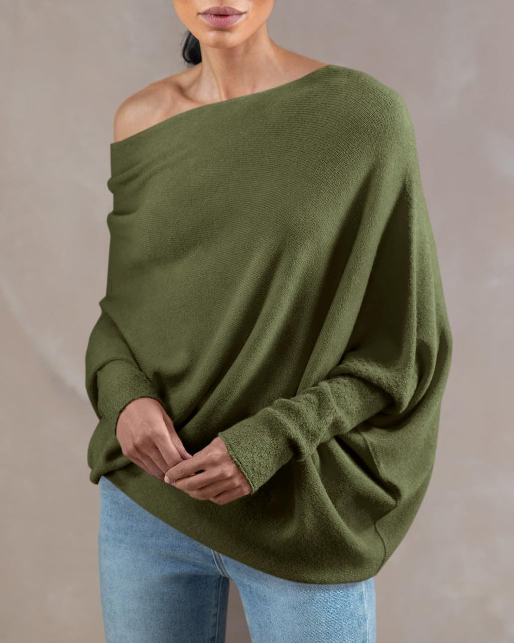 Saodimallsu Womens Boat Neck Oversized Knit Sweater