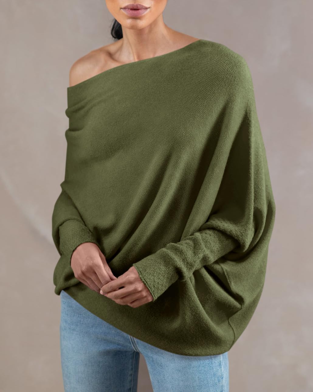 Saodimallsu Womens Boat Neck Oversized Knit Sweater