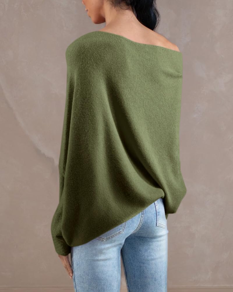 Saodimallsu Womens Boat Neck Oversized Knit Sweater