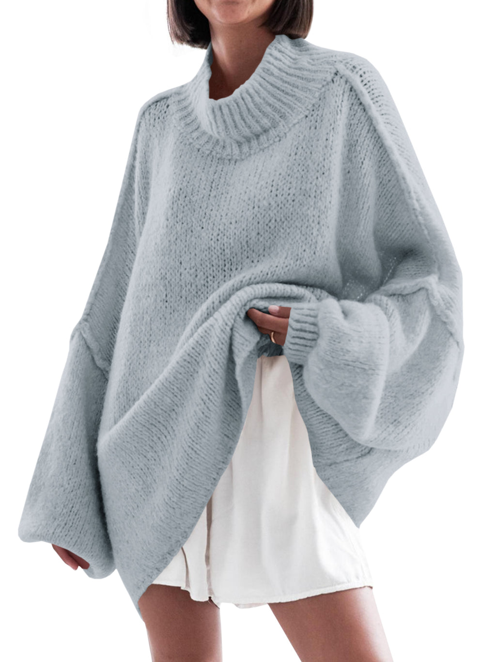Saodimallsu Light grey Womens Mock Neck Sweater