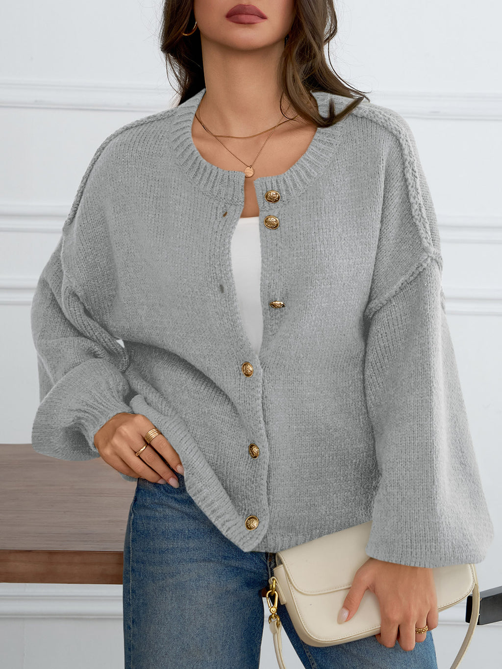 Saodimallsu Womens Button Up Long Lantern Sleeve Cardigans