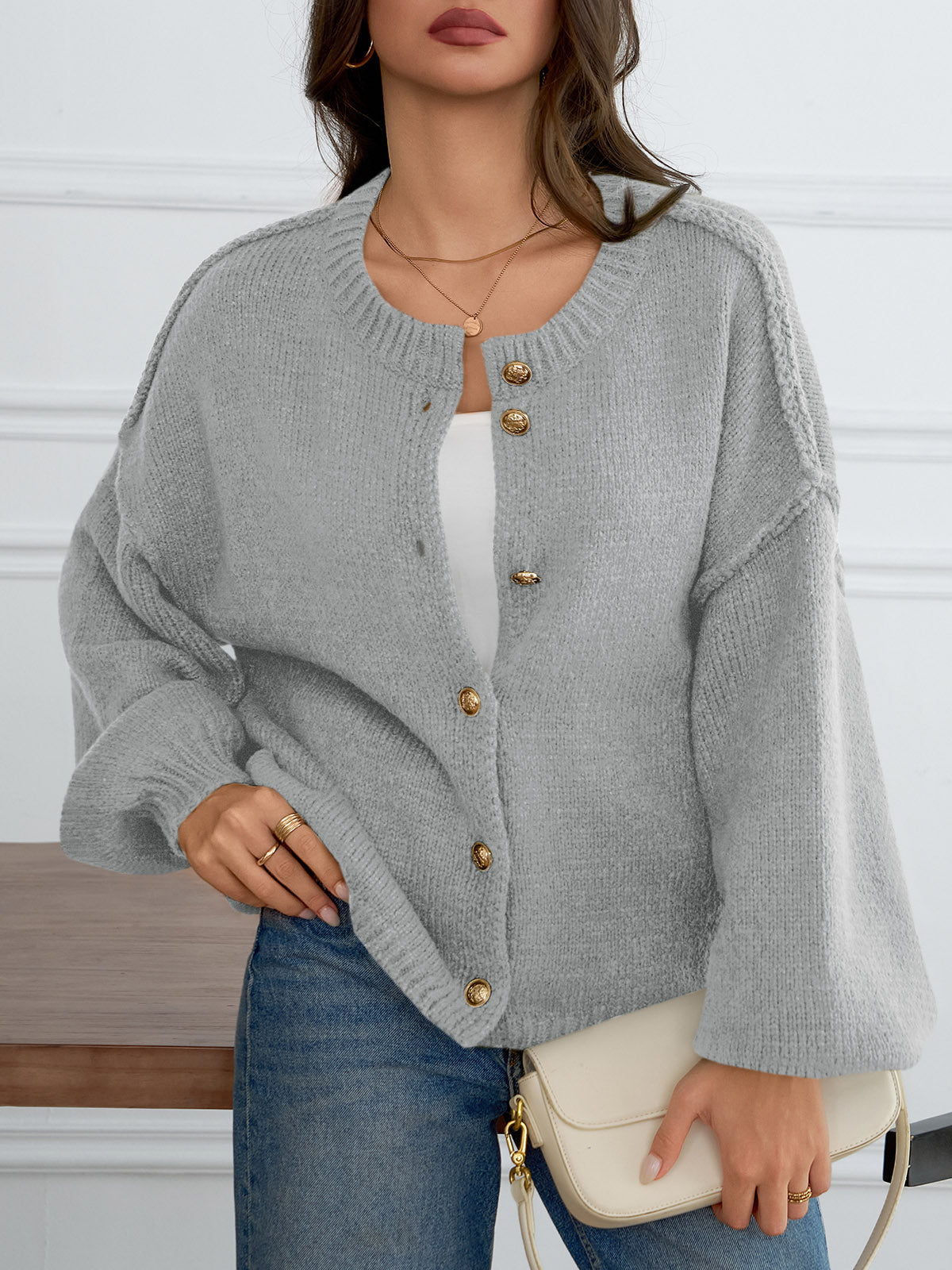 Saodimallsu Womens Button Up Long Lantern Sleeve Cardigans