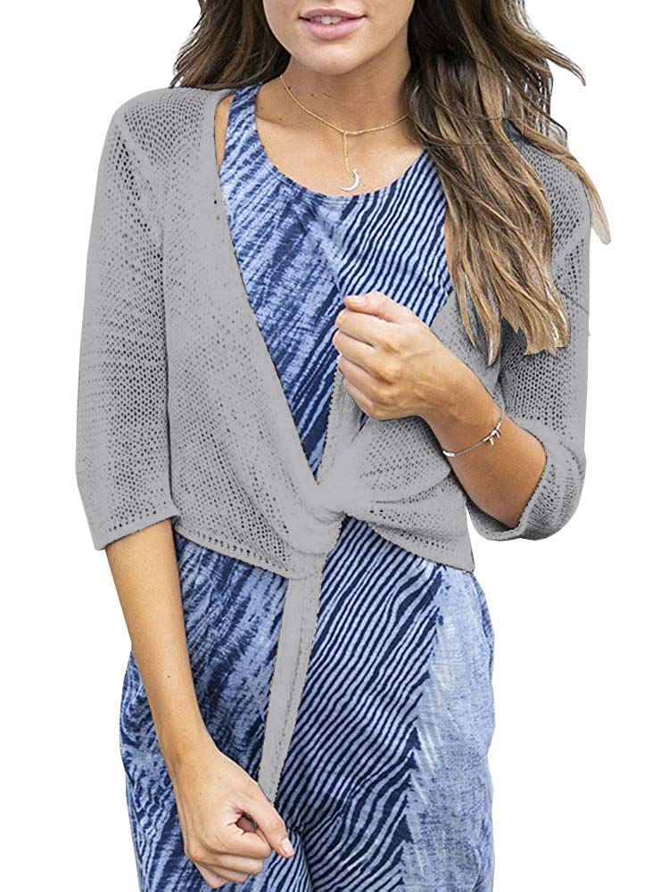 Saodimallsu Womens 3/4 Sleeve Tie Front Shrugs