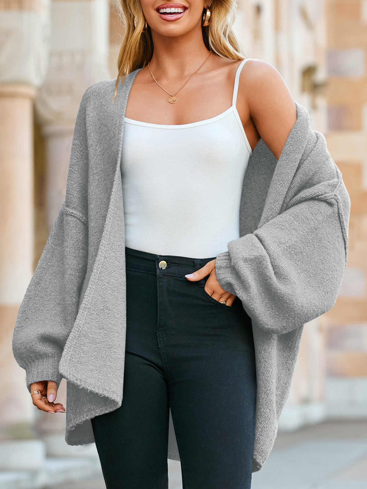 Saodimallsu Womens Lantern Sleeve Chunky Cardigan