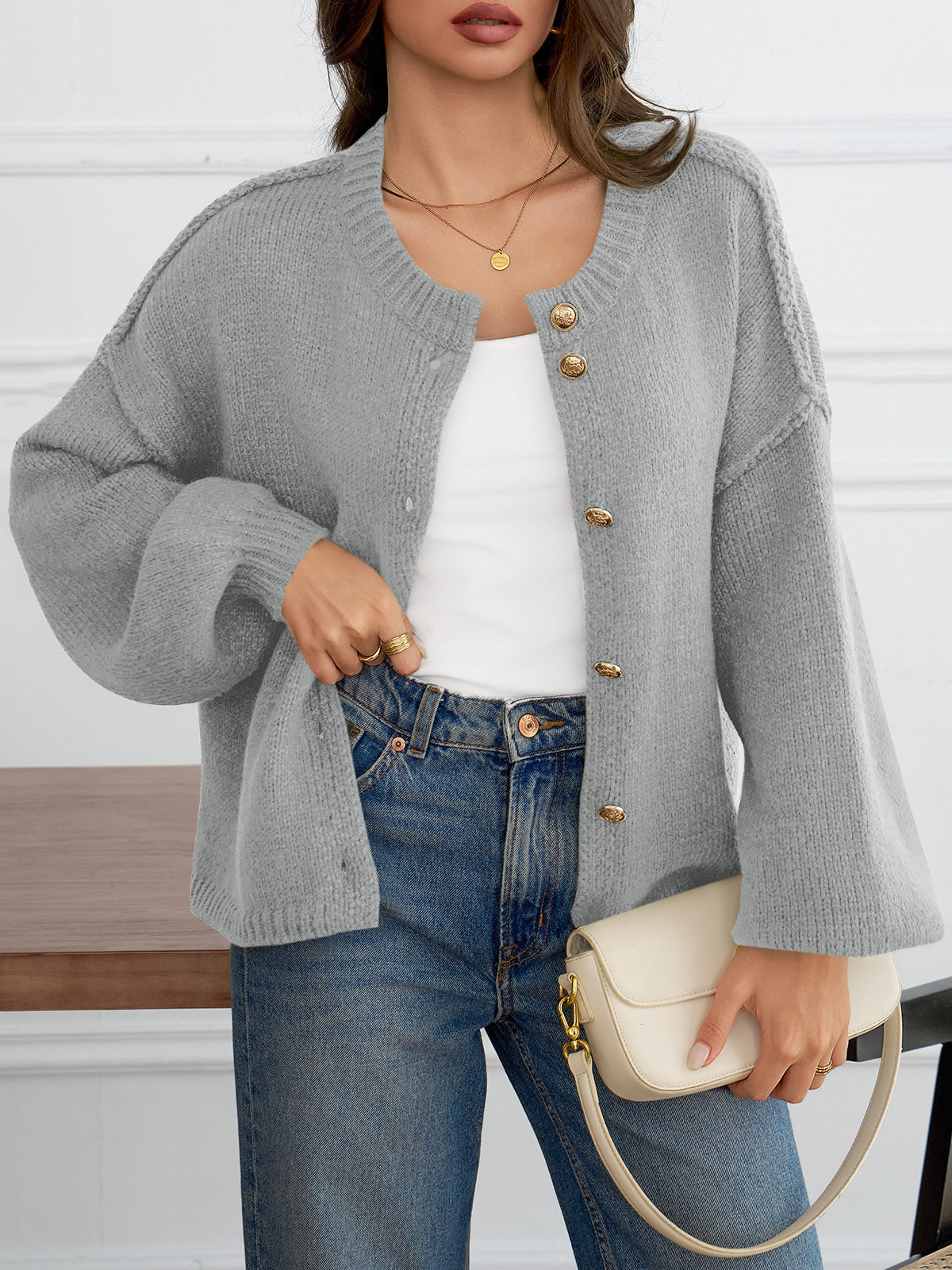 Saodimallsu Womens Button Up Long Lantern Sleeve Cardigans