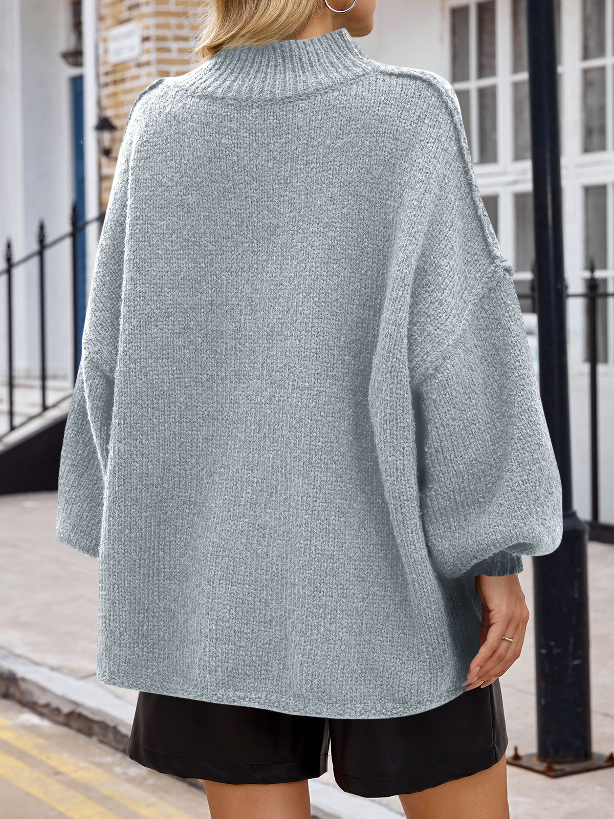 Saodimallsu Light grey Womens Mock Neck Sweater