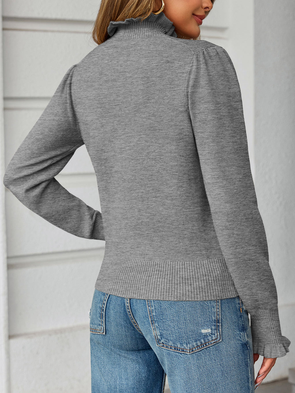 Saodimallsu Womens Ruffle Mock Neck Sweater