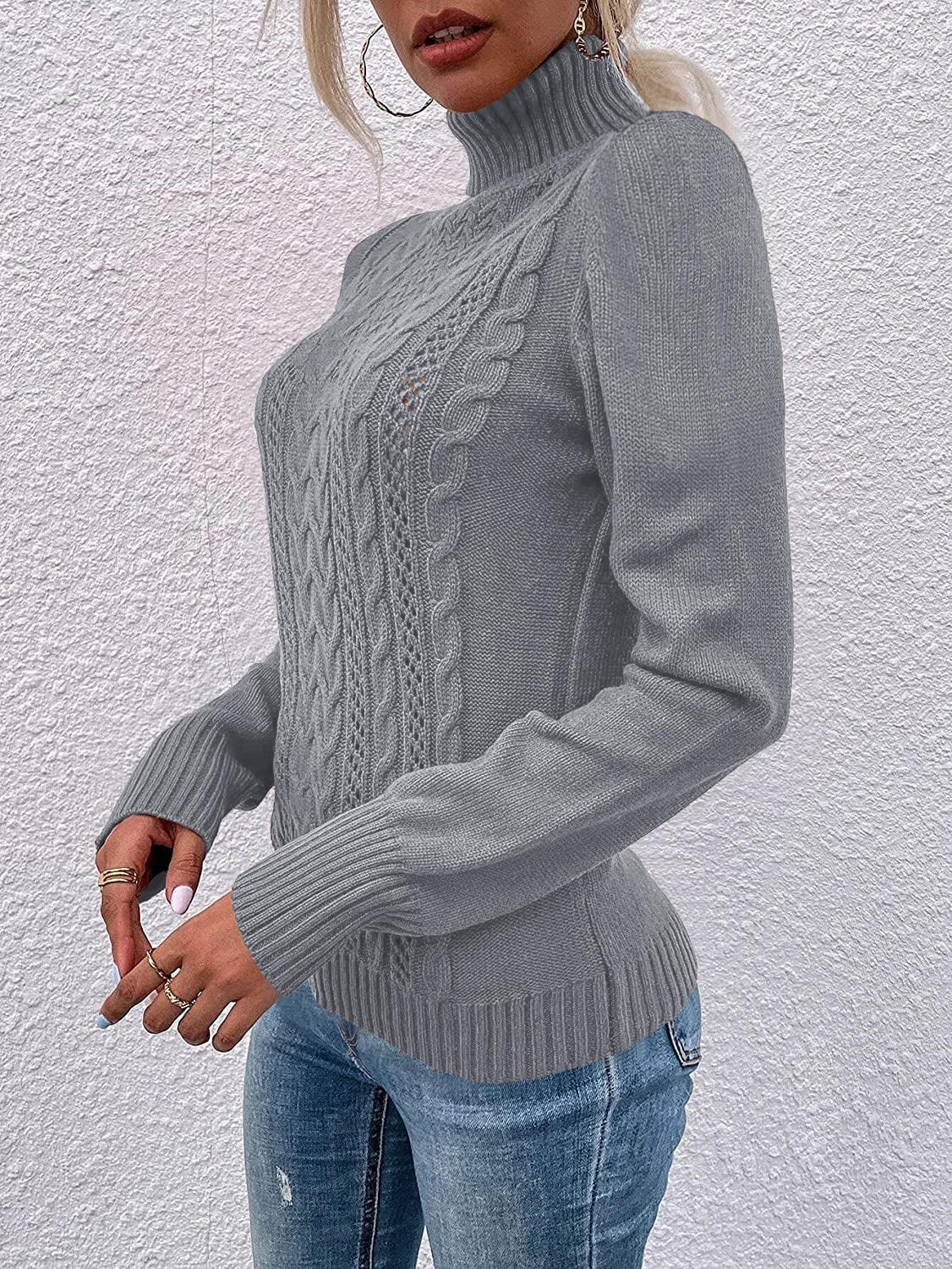 Saodimallsu Women Turtleneck Cable Knit Sweater