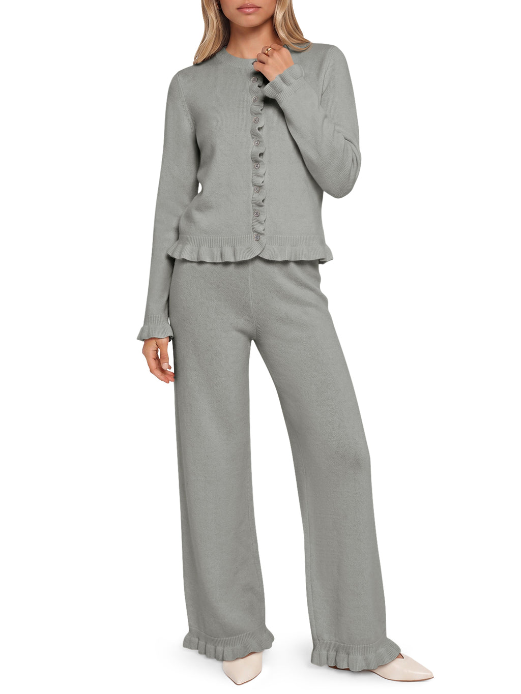 Saodimallsu Women Ruffle Knit Lounge Set