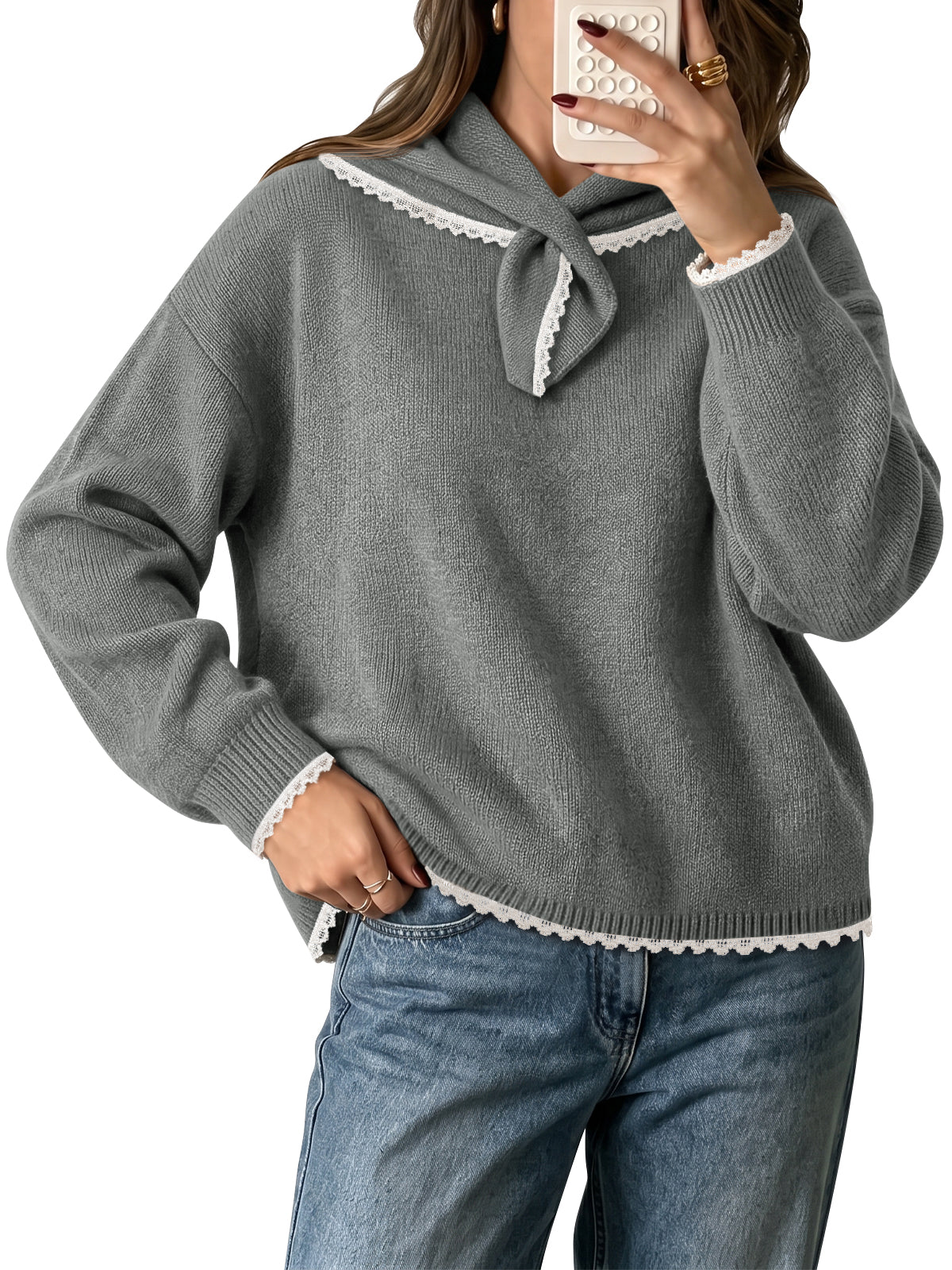 Saodimallsu Womens Scarf Collar Sweater Top