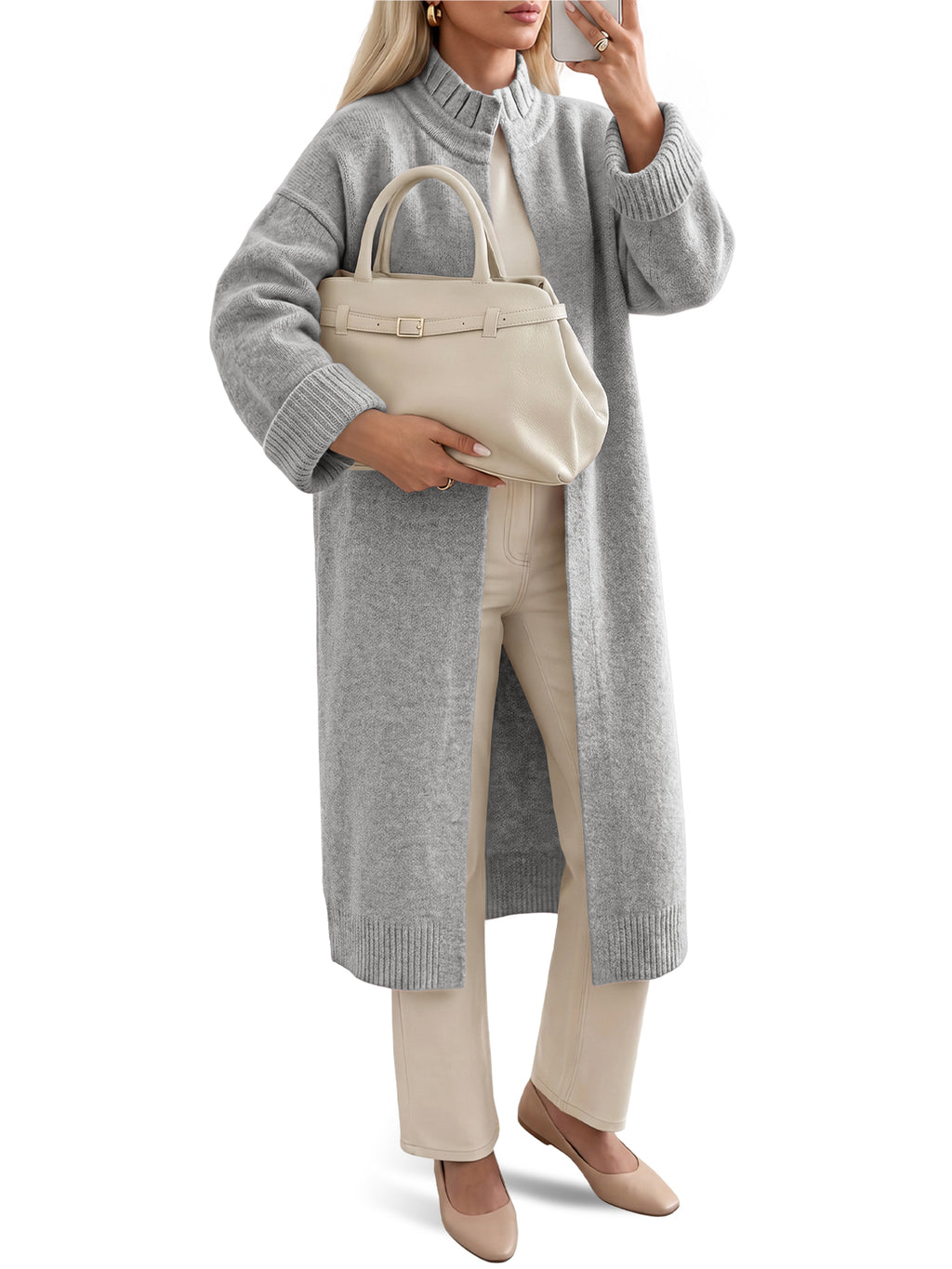 Saodimallsu Womens Ruffle Mock Neck Long Cardigan