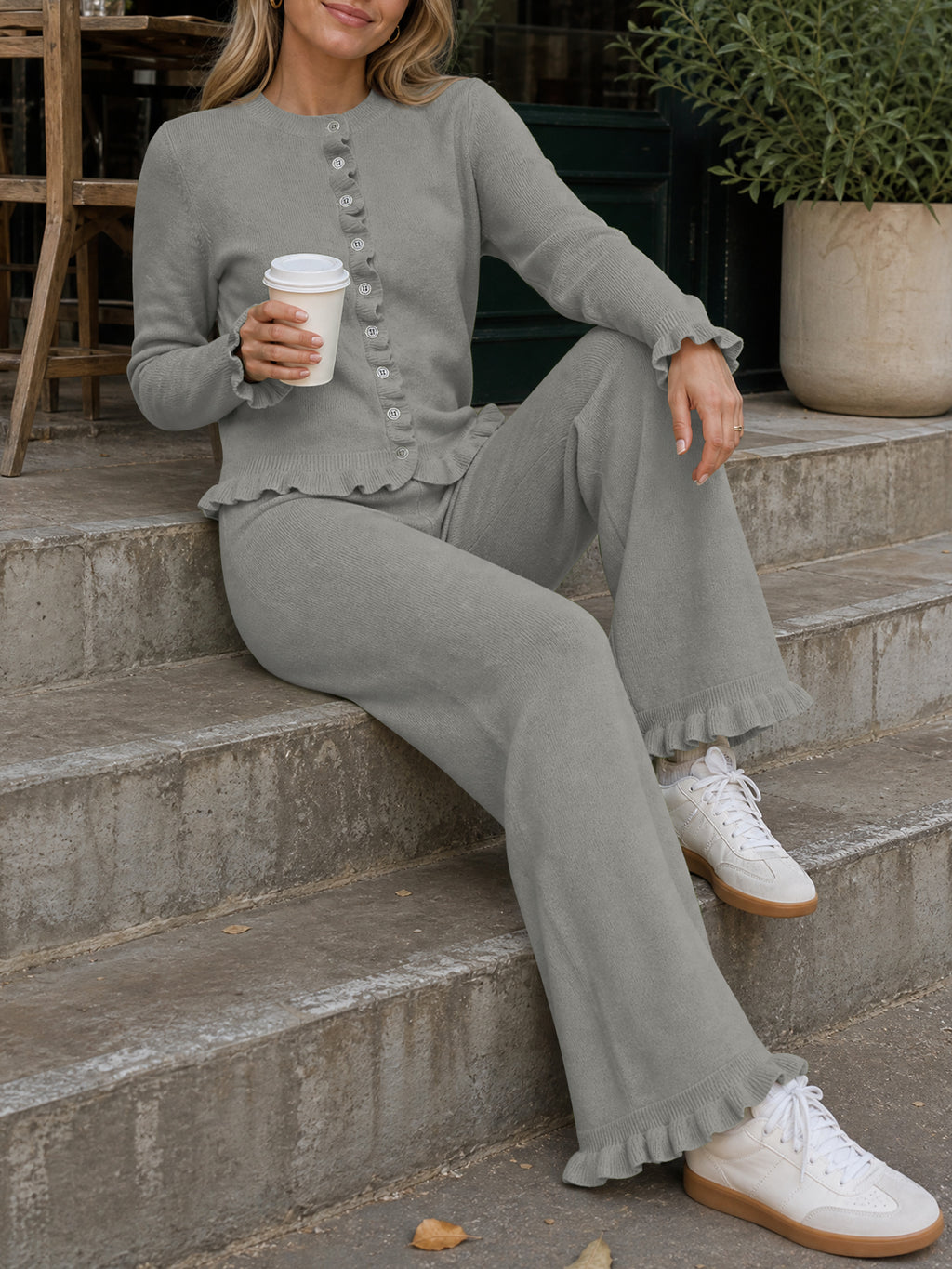 Saodimallsu Women Ruffle Knit Lounge Set