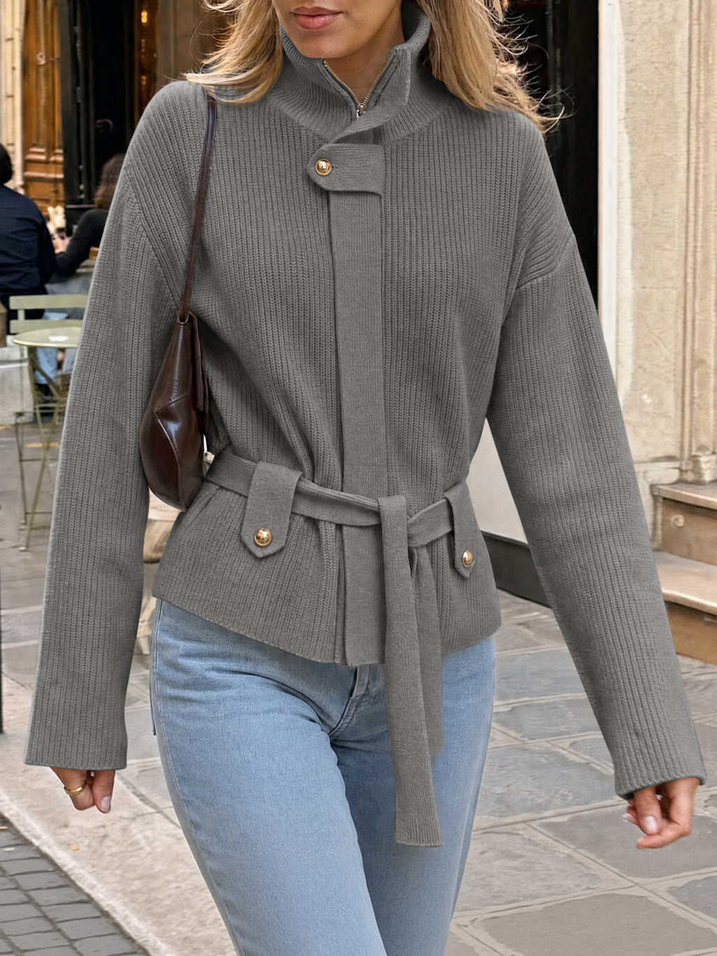 Saodimallsu Womens Zip Up Stand Collar Sweater