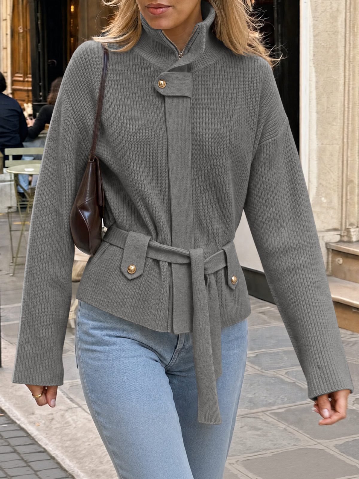 Saodimallsu Womens Zip Up Stand Collar Sweater