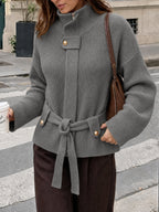 Saodimallsu Womens Zip Up Stand Collar Sweater