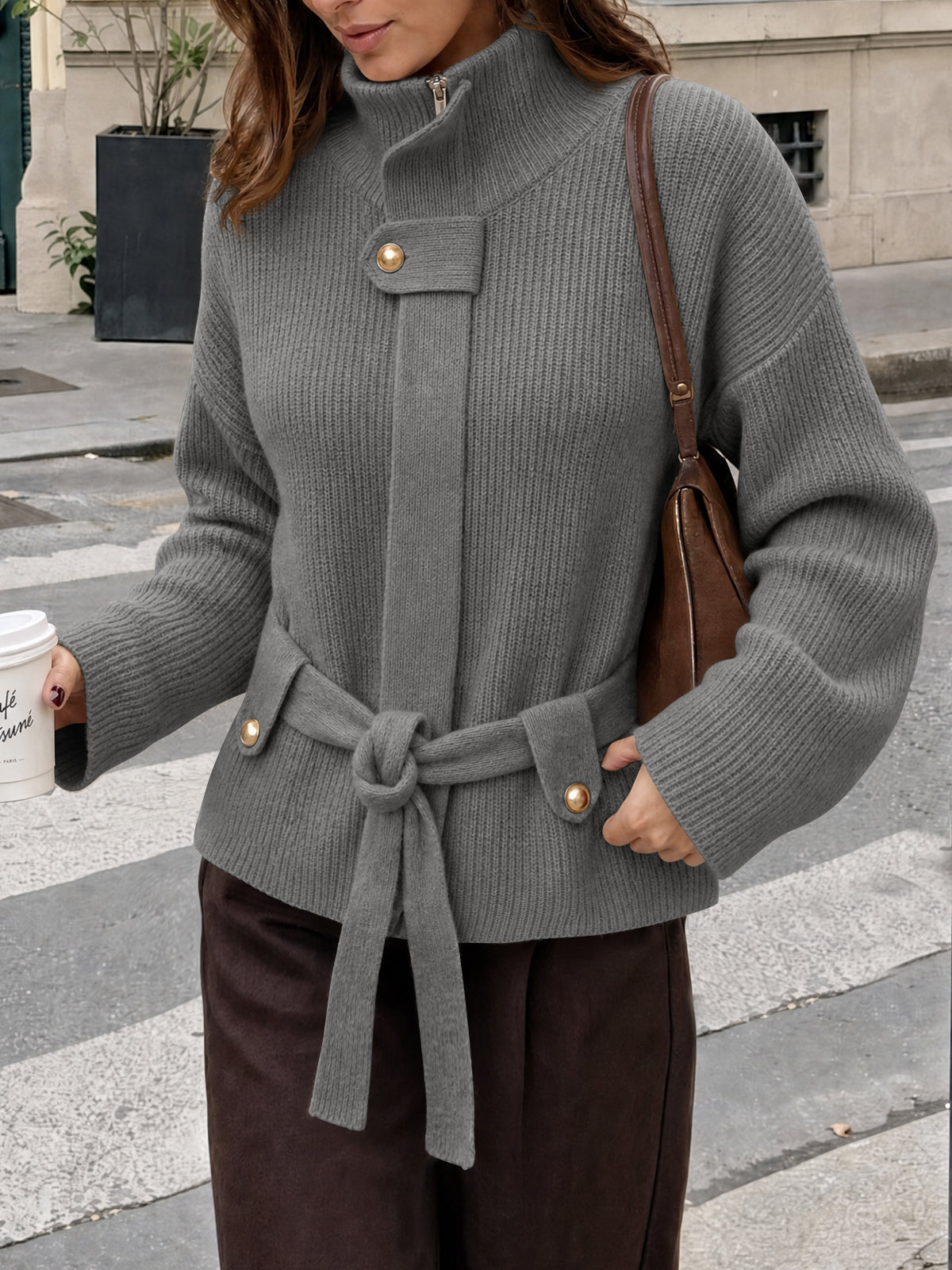 Saodimallsu Womens Zip Up Stand Collar Sweater