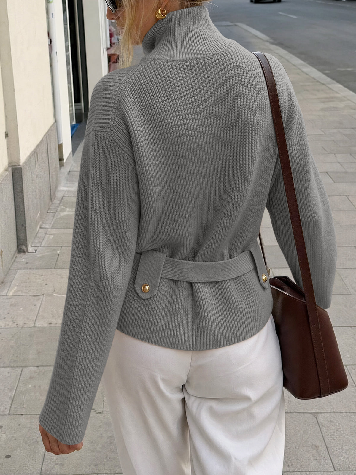Saodimallsu Womens Zip Up Stand Collar Sweater
