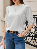 Saodimallsu Womens Puff Sleeve Ruffle Knit Pullover