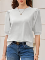Saodimallsu Womens Puff Sleeve Ruffle Knit Pullover