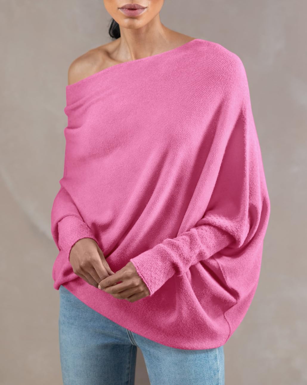 Saodimallsu Womens Boat Neck Oversized Knit Sweater
