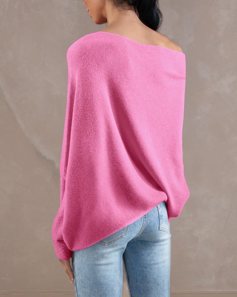 Saodimallsu Womens Boat Neck Oversized Knit Sweater