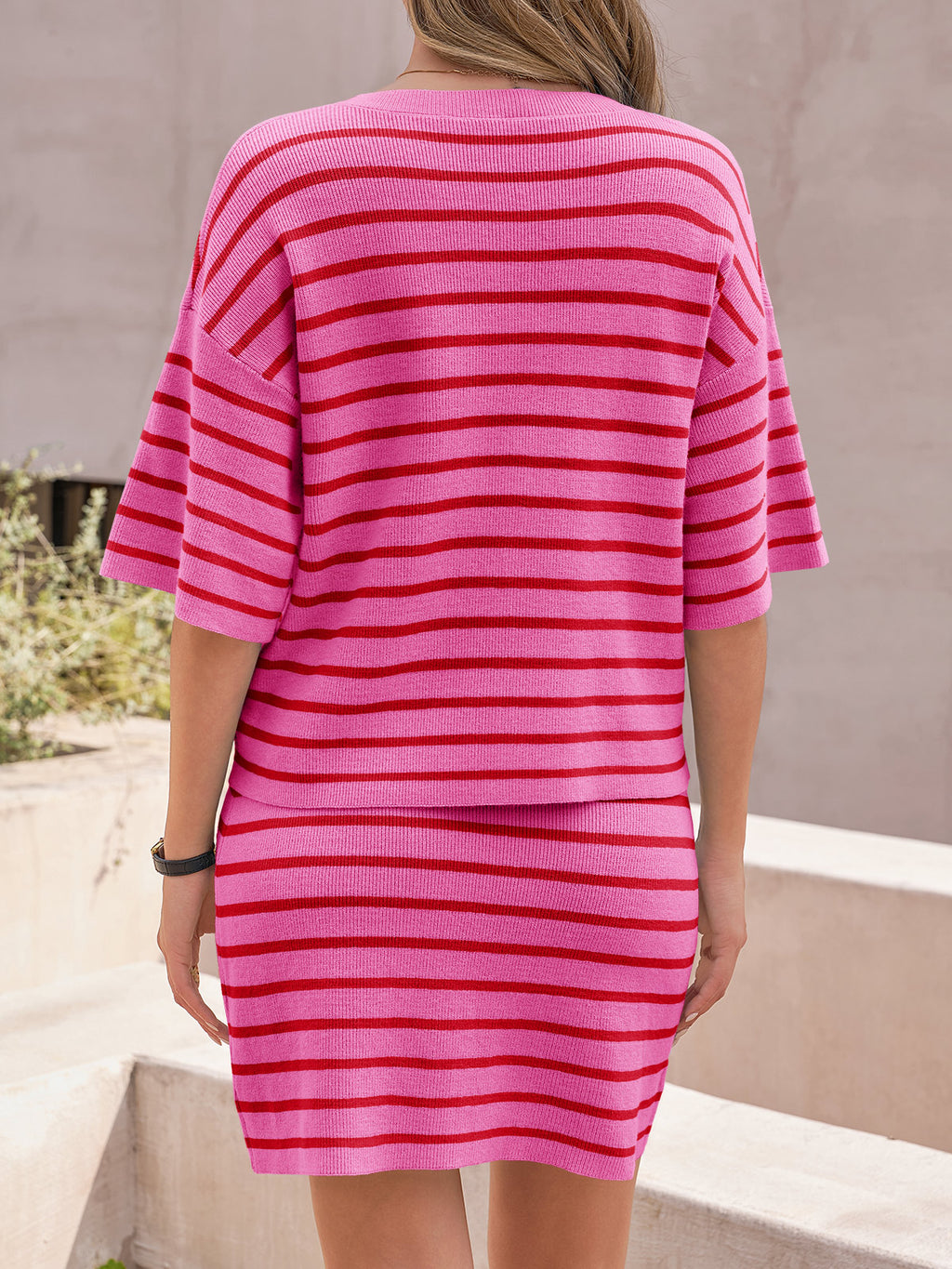 Saodimallsu Womens Striped Knit Two Piece Set