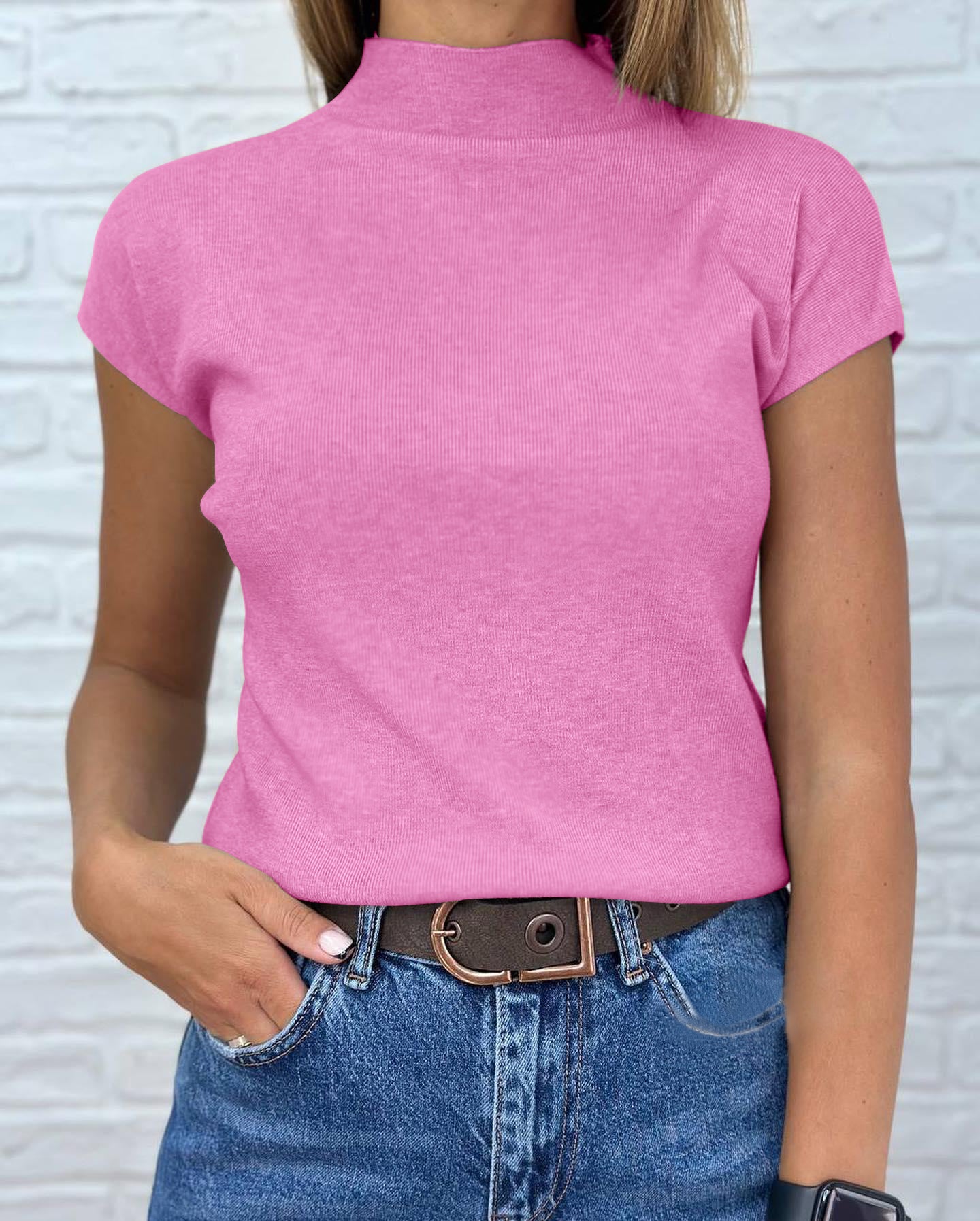 Saodimallsu Womens Mock Neck Short Sleeve Sweater
