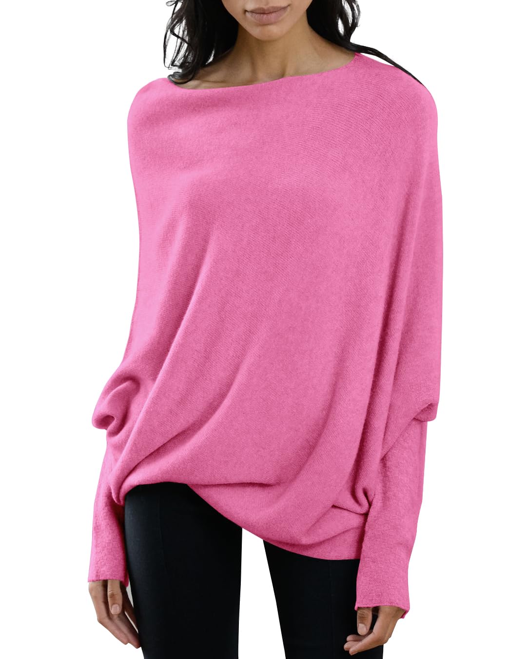 Saodimallsu Womens Boat Neck Oversized Knit Sweater