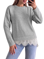 Saodimallsu Womens Lace Patchwork Knit Sweater