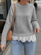 Saodimallsu Womens Lace Patchwork Knit Sweater