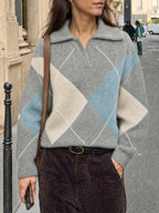 Saodimallsu Womens Collared V Neck Argyle Sweater