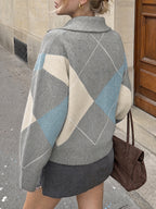 Saodimallsu Womens Collared V Neck Argyle Sweater