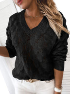 Saodimallsu Womens Crochet V Neck Blouses Sweater