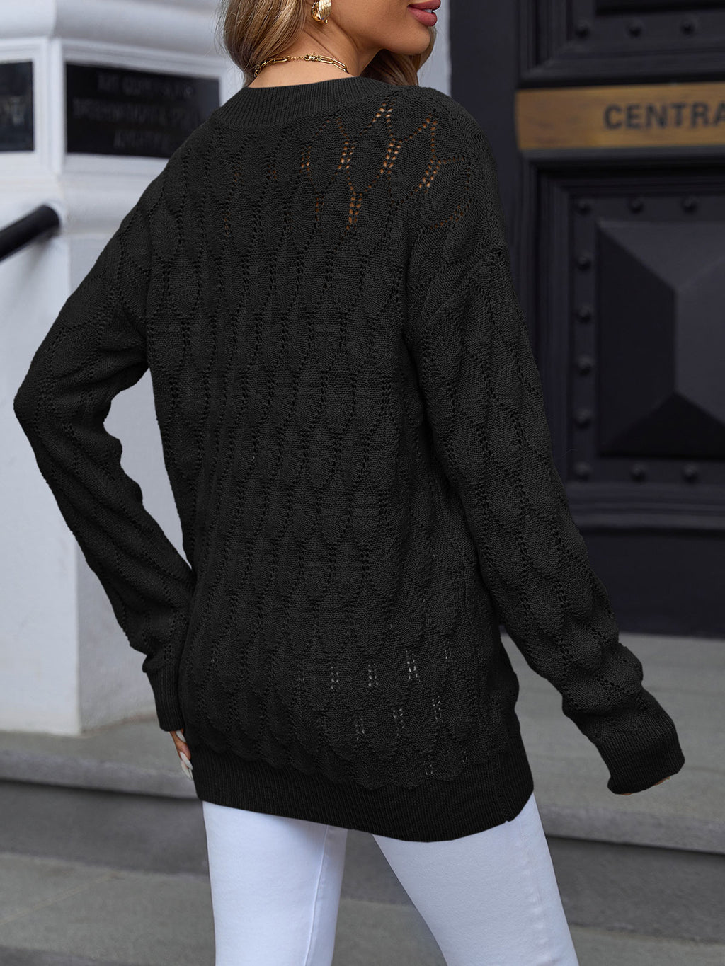 Saodimallsu Womens Crochet V Neck Blouses Sweater