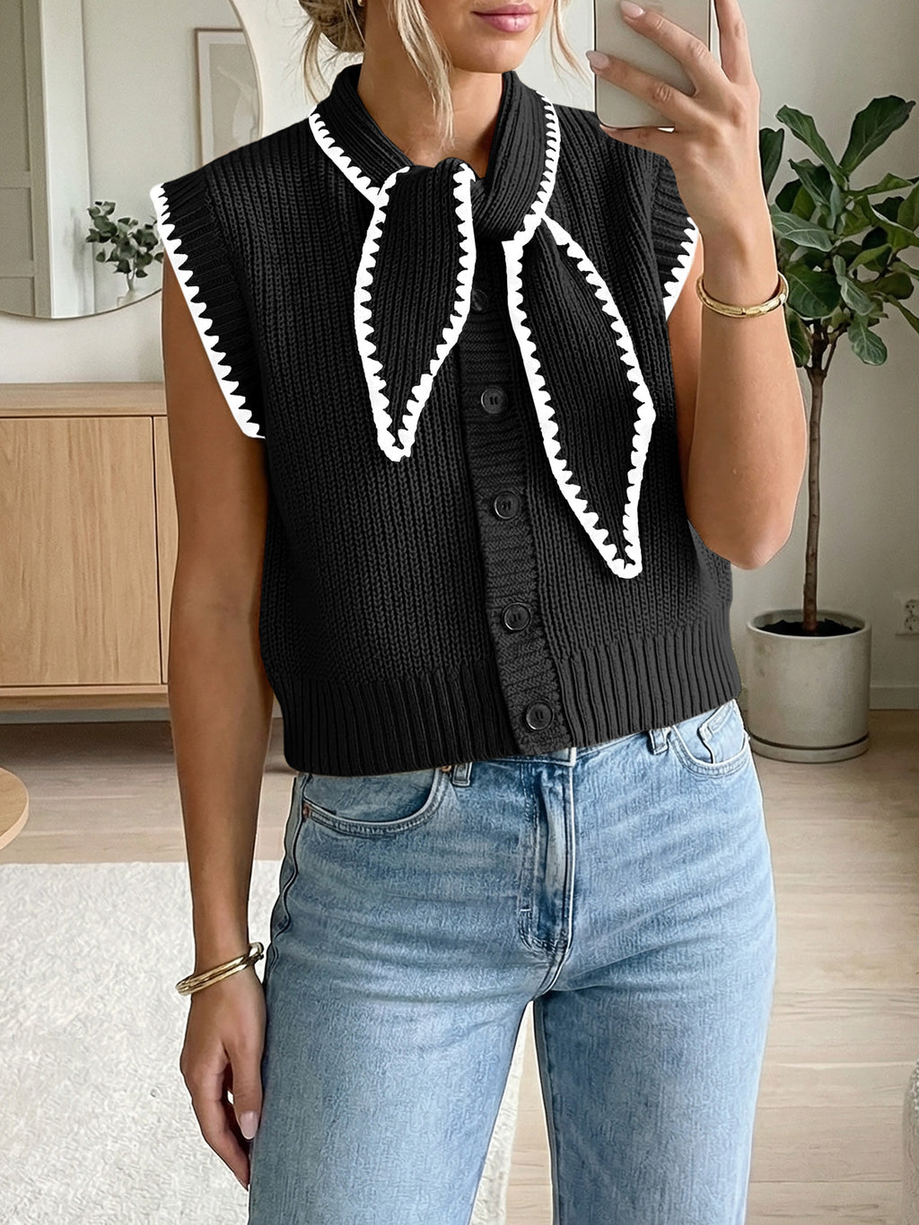 Saodimallsu Womens Tie Front Sleeveless Sweater Vest
