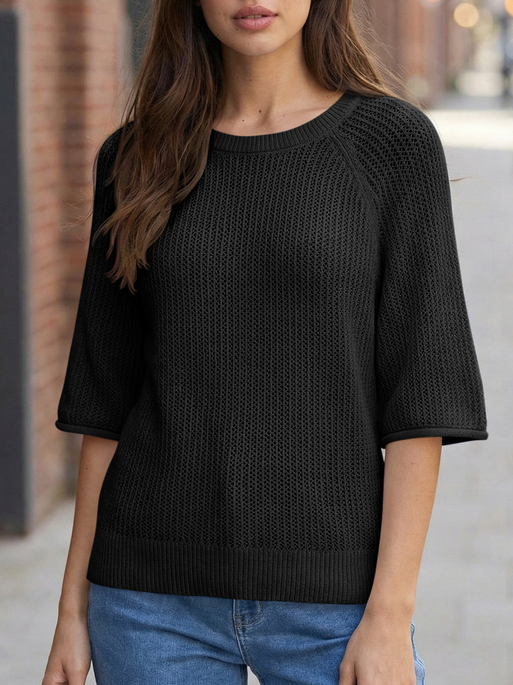 Saodimallsu Womens Crochet Short Sleeve Knit Sweater